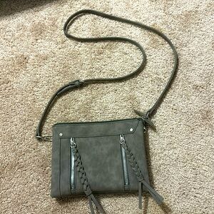 Faux leather, braided crossbody bag.